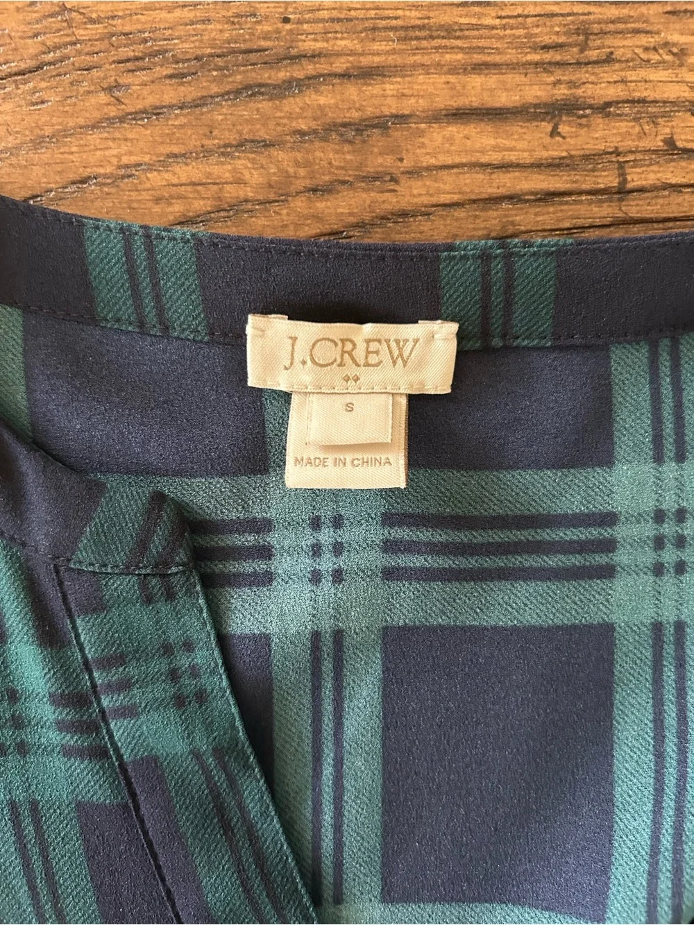 J.Crew green and navy tartan plaid V-neck blouse